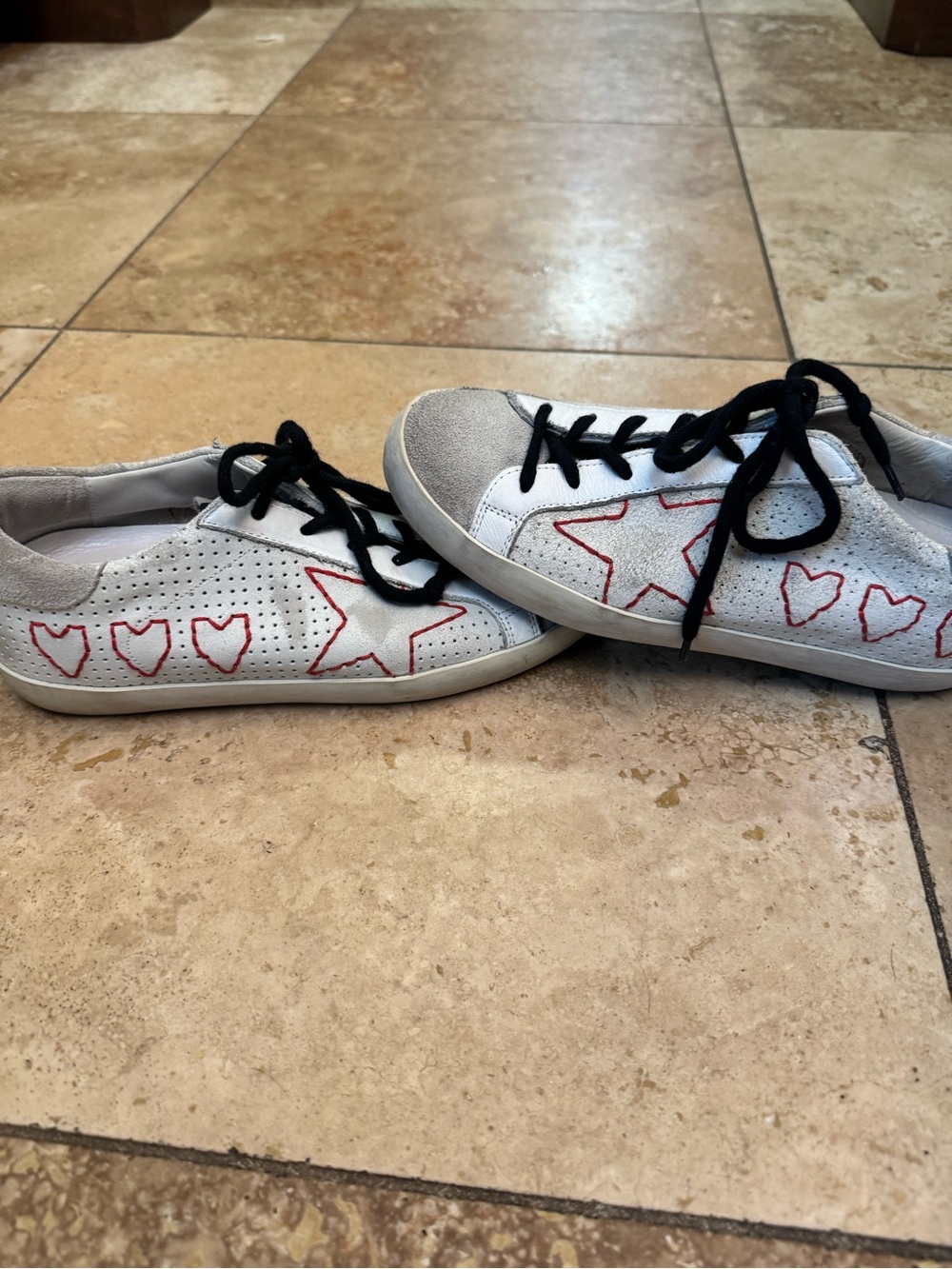 Golden Goose White Leather Sneakers with Red Stitching and very RARE!